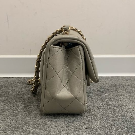 芯片款 香奈兒/Chanel 灰金CF羊皮大Mini菱格紋鏈條包-3