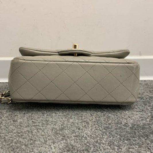 芯片款 香奈兒/Chanel 灰金CF羊皮大Mini菱格紋鏈條包-4