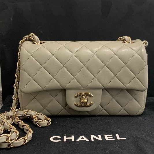 芯片款 香奈兒/Chanel 灰金CF羊皮大Mini菱格紋鏈條包-5