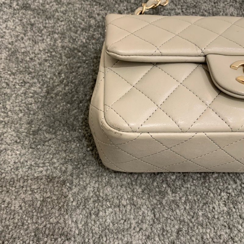 芯片款 香奈兒/Chanel 灰金CF羊皮大Mini菱格紋鏈條包-8