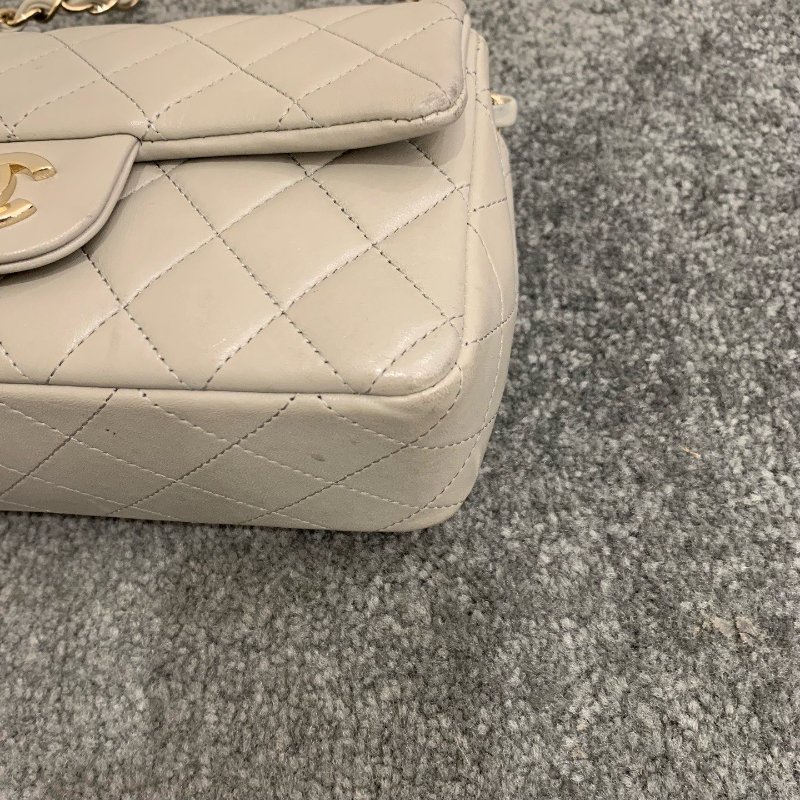 芯片款 香奈兒/Chanel 灰金CF羊皮大Mini菱格紋鏈條包-9