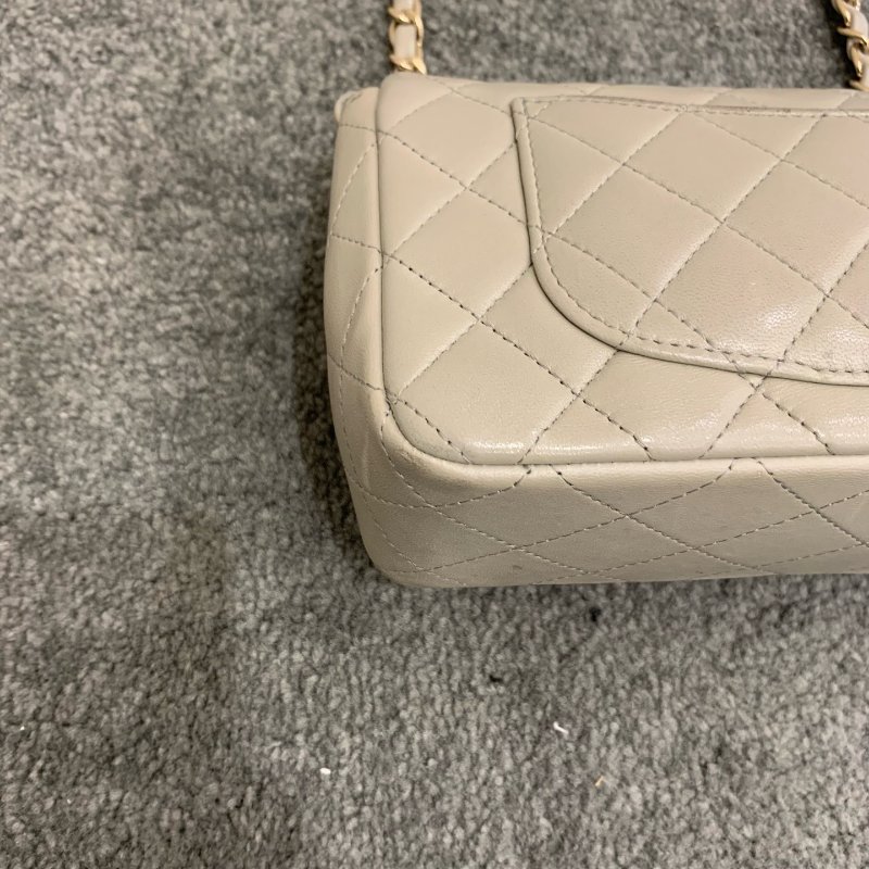 芯片款 香奈兒/Chanel 灰金CF羊皮大Mini菱格紋鏈條包-10