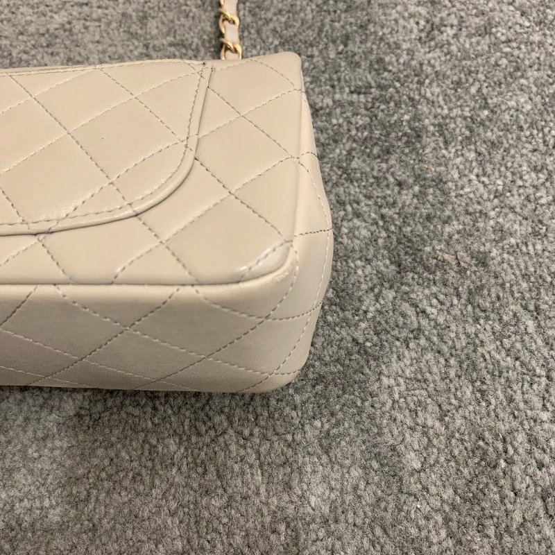 芯片款 香奈兒/Chanel 灰金CF羊皮大Mini菱格紋鏈條包-11