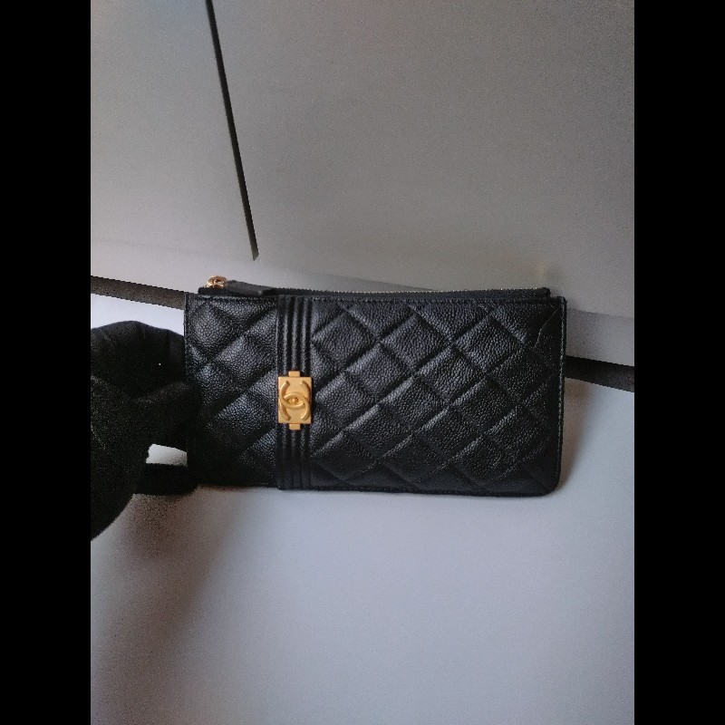 Chanel 黑荔枝皮Boy 系列扁長夾-3