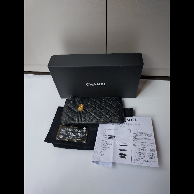 Chanel 黑荔枝皮Boy 系列扁長夾-4