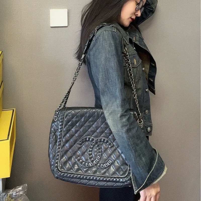 ✨Chanel 翻蓋單肩包 絕版 牛皮 98新 裡外乾淨🖤-2