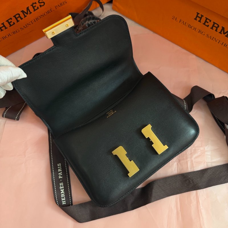 近新品 Hermes愛馬仕 Constance康康19 黑金Tad皮 框N刻-4