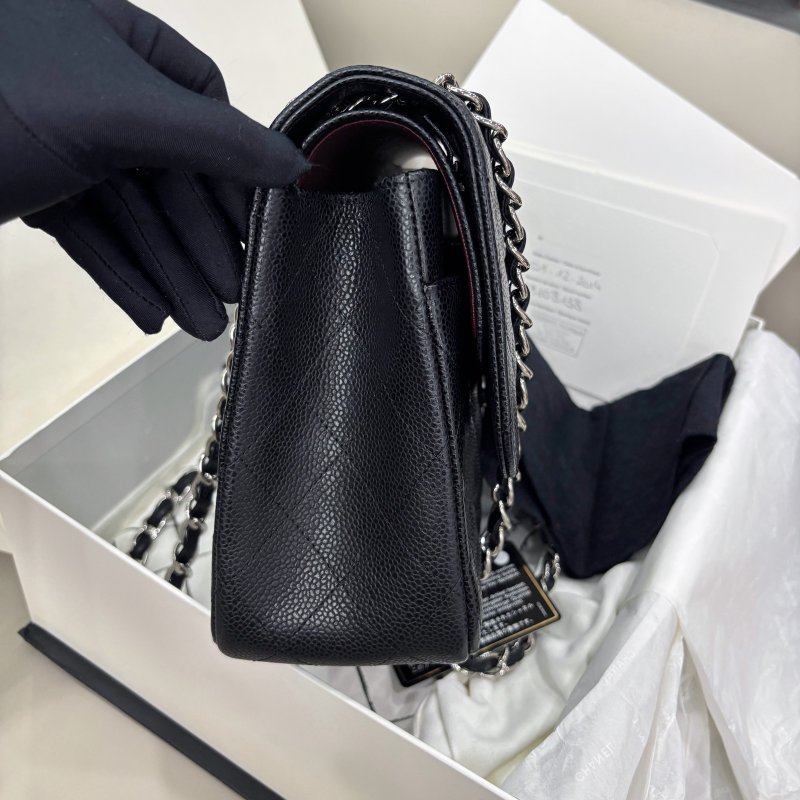 近新品 香奈兒/Chanel 黑銀荔枝紋牛皮Jumbo雙蓋 鏈條包-2