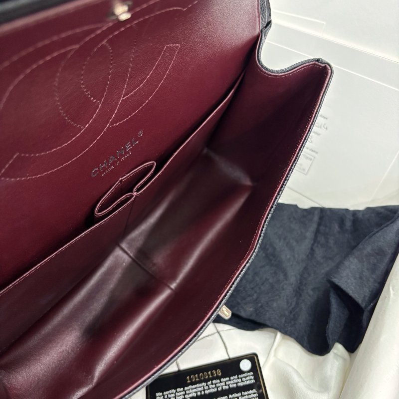 近新品 香奈兒/Chanel 黑銀荔枝紋牛皮Jumbo雙蓋 鏈條包-10