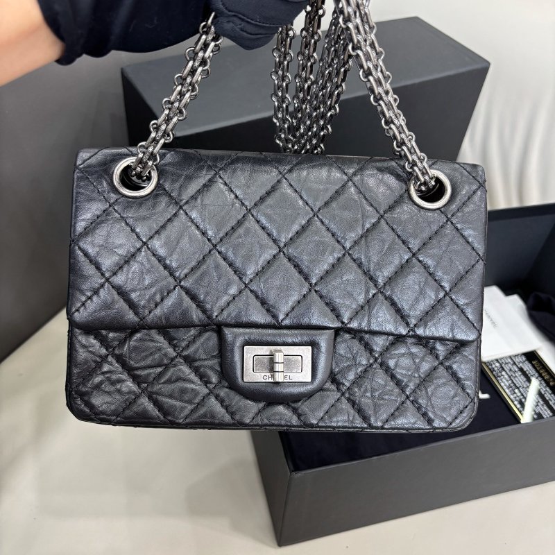 閒置新 香奈兒/Chanel 黑銀2.55mini鏈條肩背斜背包-5