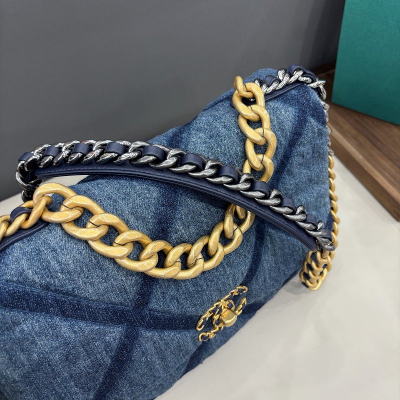 芯片款 香奈兒/Chanel 牛仔藍中號菱格紋19bag 鏈條包-4