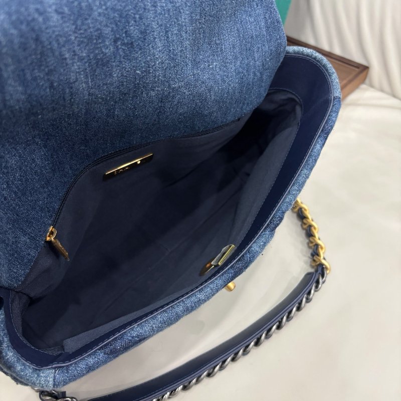芯片款 香奈兒/Chanel 牛仔藍中號菱格紋19bag 鏈條包-10