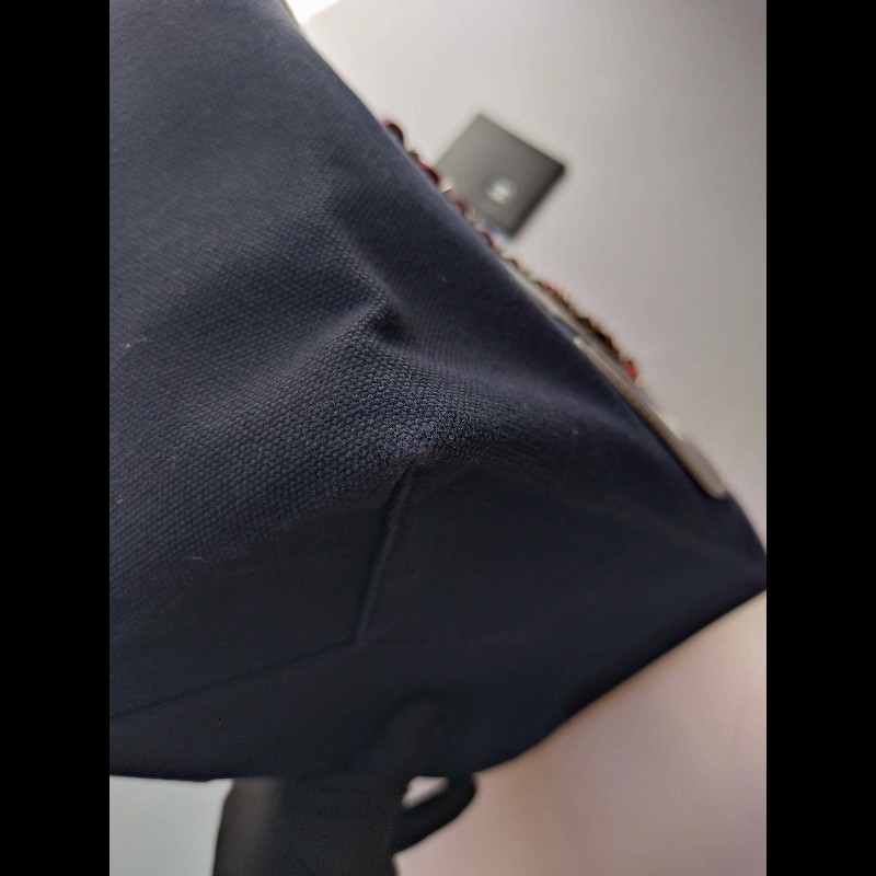 Chanel 銀鍊藍布銀白雙C5號托特包-10