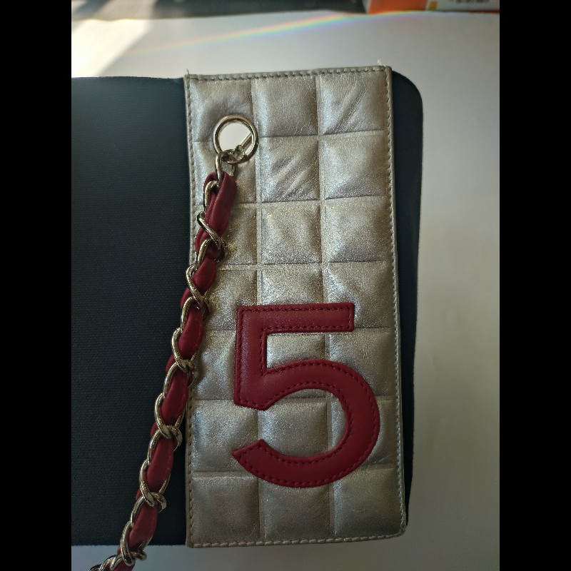Chanel 銀鍊藍布銀白雙C5號托特包-11