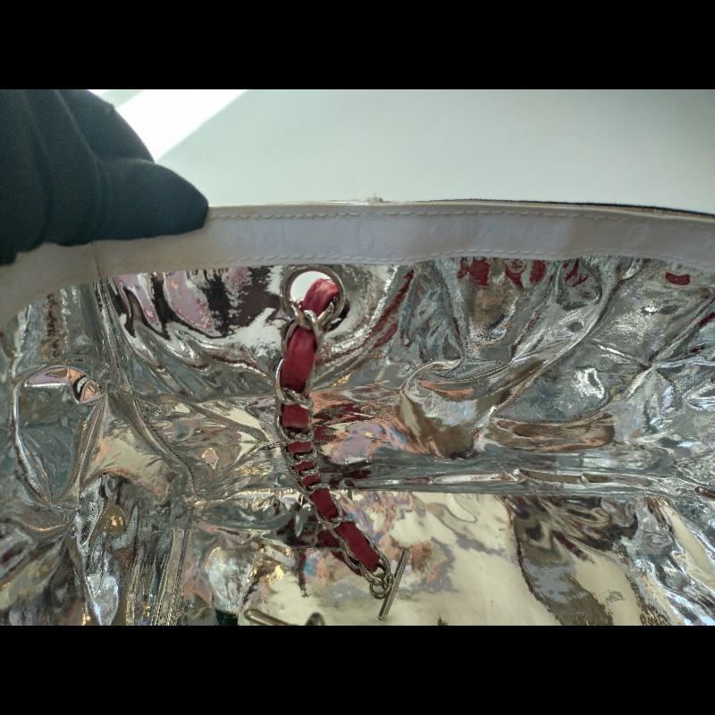 Chanel 銀鍊藍布銀白雙C5號托特包-19