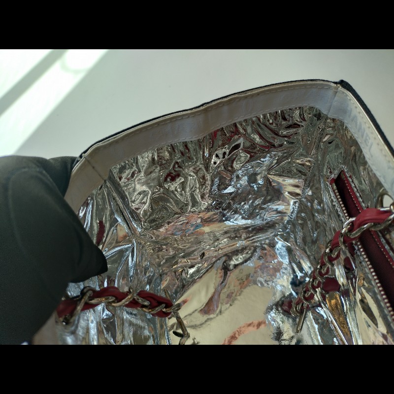 Chanel 銀鍊藍布銀白雙C5號托特包-22