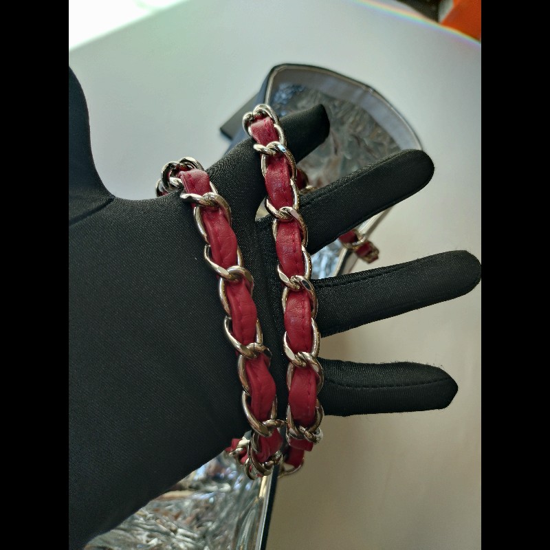 Chanel 銀鍊藍布銀白雙C5號托特包-24