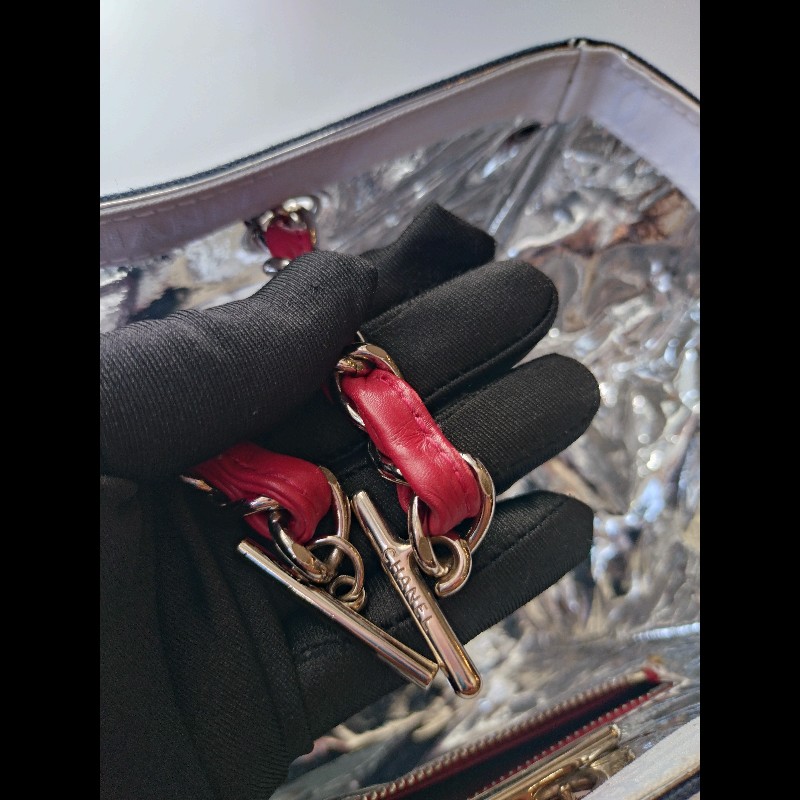 Chanel 銀鍊藍布銀白雙C5號托特包-25