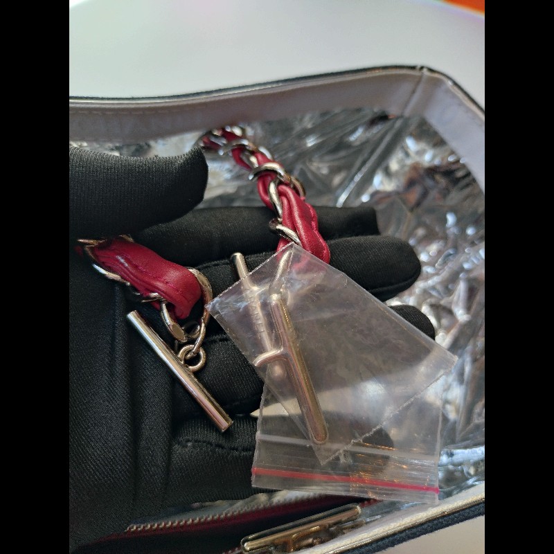 Chanel 銀鍊藍布銀白雙C5號托特包-26