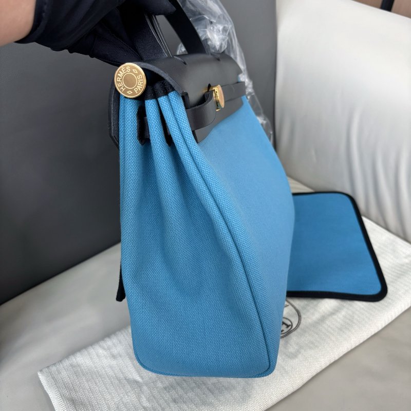 閒置新 愛馬仕Hermes 新牛仔藍herbag31 B刻 五金全原膜 黑色配皮-2