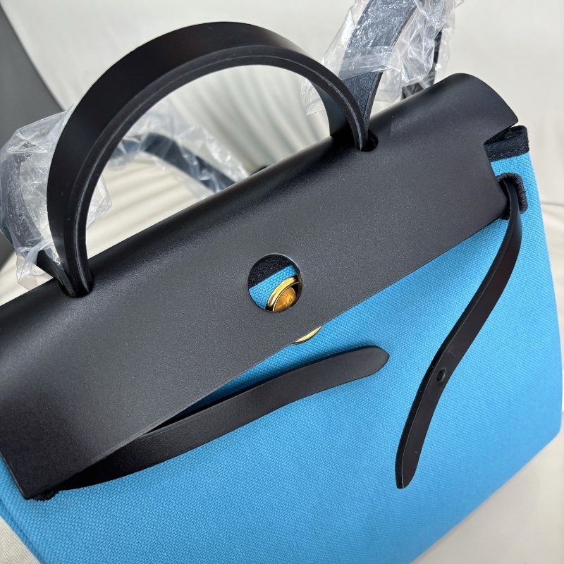 閒置新 愛馬仕Hermes 新牛仔藍herbag31 B刻 五金全原膜 黑色配皮-4