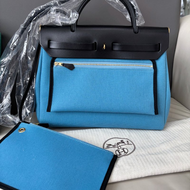 閒置新 愛馬仕Hermes 新牛仔藍herbag31 B刻 五金全原膜 黑色配皮-8