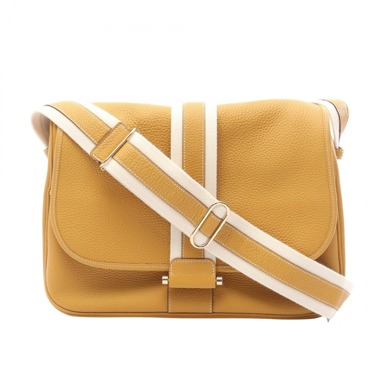 愛馬仕 Bourlingue 肩背包，Clemence 皮革，棕色/白色，二手，女士 GHE R-0