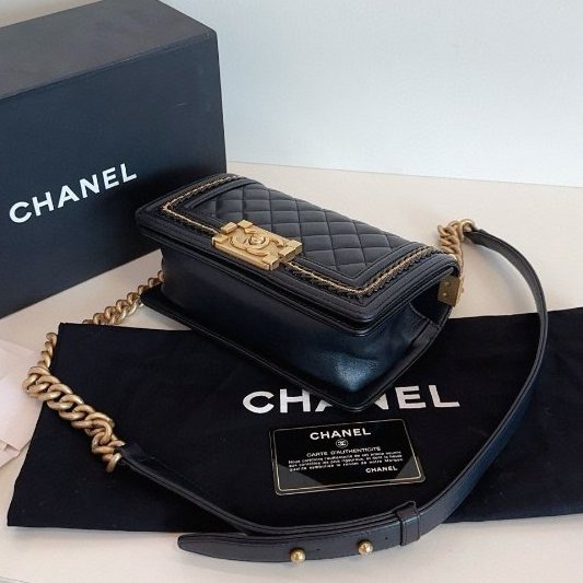 近新品 香奈兒/Chanel 宮廷繫列限定 黑金Leboy小號鏈條包-4