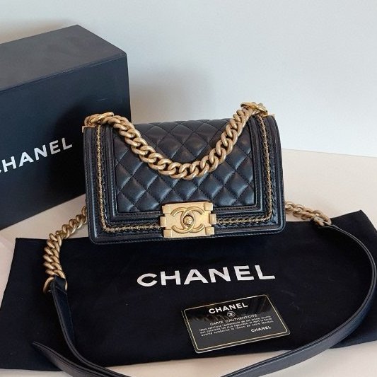 近新品 香奈兒/Chanel 宮廷繫列限定 黑金Leboy小號鏈條包-5