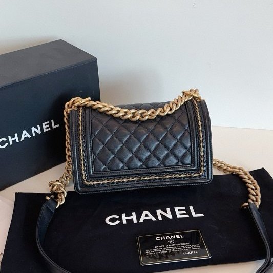 近新品 香奈兒/Chanel 宮廷繫列限定 黑金Leboy小號鏈條包-6