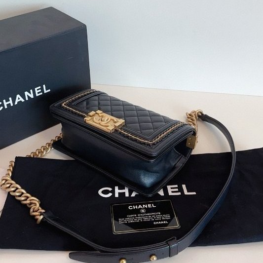 近新品 香奈兒/Chanel 宮廷繫列限定 黑金Leboy小號鏈條包-7