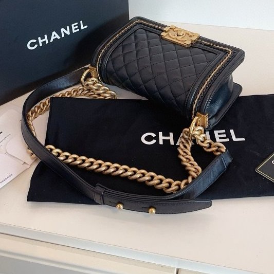 近新品 香奈兒/Chanel 宮廷繫列限定 黑金Leboy小號鏈條包-9