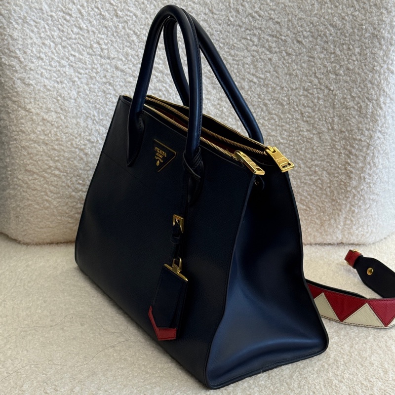 99新Prada Galleria手提包，經典十字紋牛皮，帶原裝拼色寬肩帶，尺寸31*15*23，-3