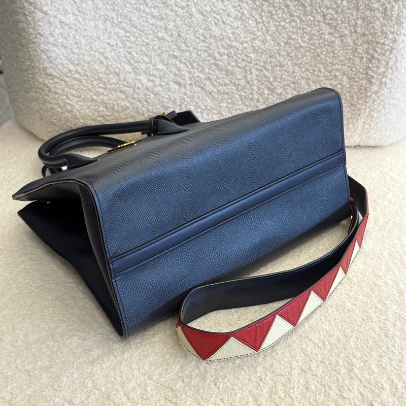 99新Prada Galleria手提包，經典十字紋牛皮，帶原裝拼色寬肩帶，尺寸31*15*23，-4