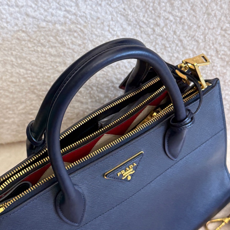 99新Prada Galleria手提包，經典十字紋牛皮，帶原裝拼色寬肩帶，尺寸31*15*23，-5