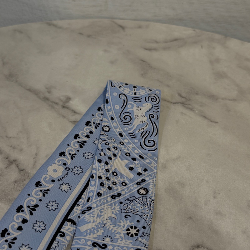 Hemes 淺藍色白馬白鴿藤蔓Twilly-5