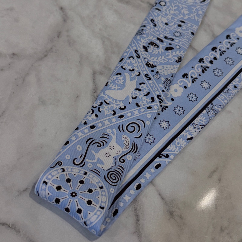 Hemes 淺藍色白馬白鴿藤蔓Twilly-6