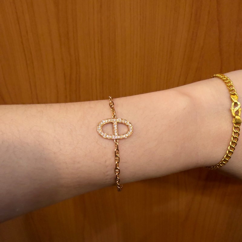 Hermes 750玫瑰金滿鑽豬鼻手鍊-7