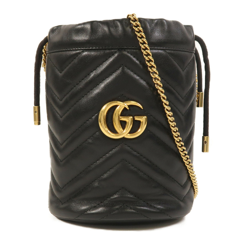 GUCCI 牛皮皮革GG Marmont Mini Bucket金扣鏈帶肩背袋-0