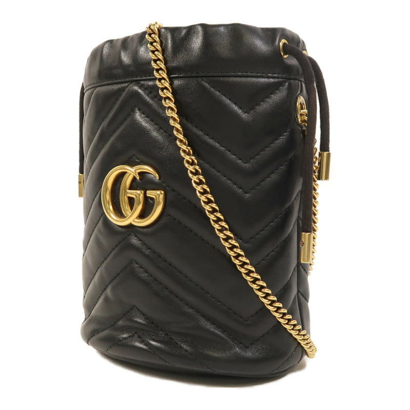 GUCCI 牛皮皮革GG Marmont Mini Bucket金扣鏈帶肩背袋-2