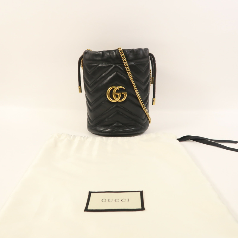 GUCCI 牛皮皮革GG Marmont Mini Bucket金扣鏈帶肩背袋-8