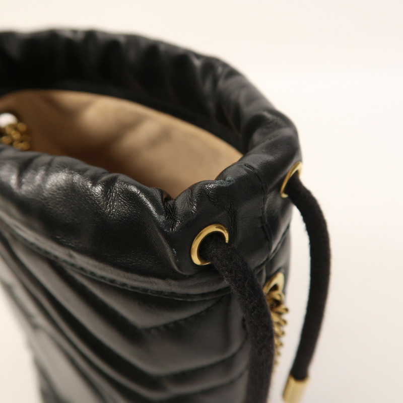 GUCCI 牛皮皮革GG Marmont Mini Bucket金扣鏈帶肩背袋-15