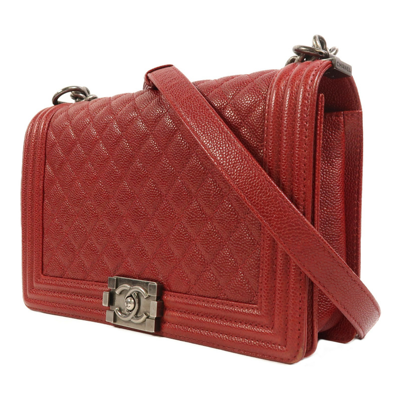 CHANEL 牛皮皮革Boy 28銀扣鏈帶肩背袋-2