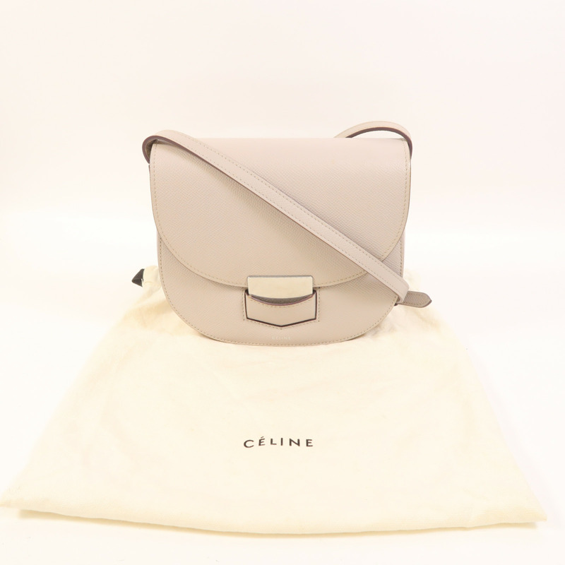 CELINE 牛皮皮革Trotteur銀扣肩背袋-9