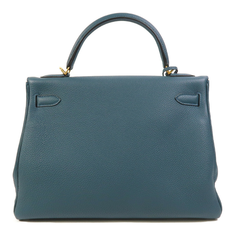 HERMES Epsom皮革Kelly 32金扣手挽肩背兩用袋Bleu Tempete-1