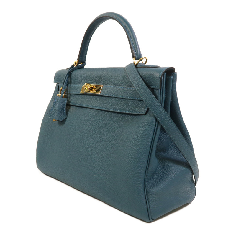 HERMES Epsom皮革Kelly 32金扣手挽肩背兩用袋Bleu Tempete-2