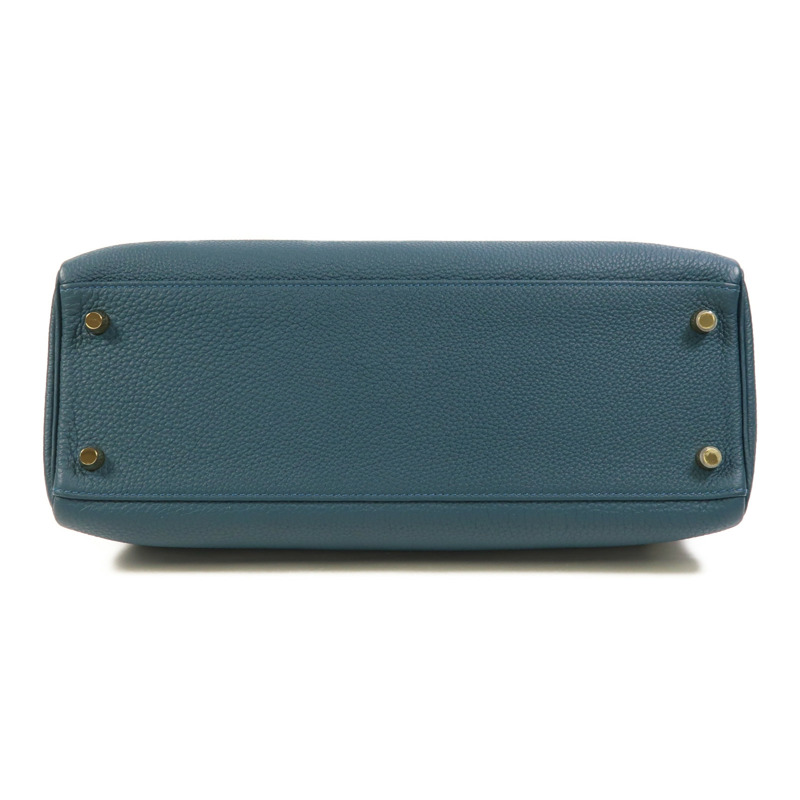 HERMES Epsom皮革Kelly 32金扣手挽肩背兩用袋Bleu Tempete-3