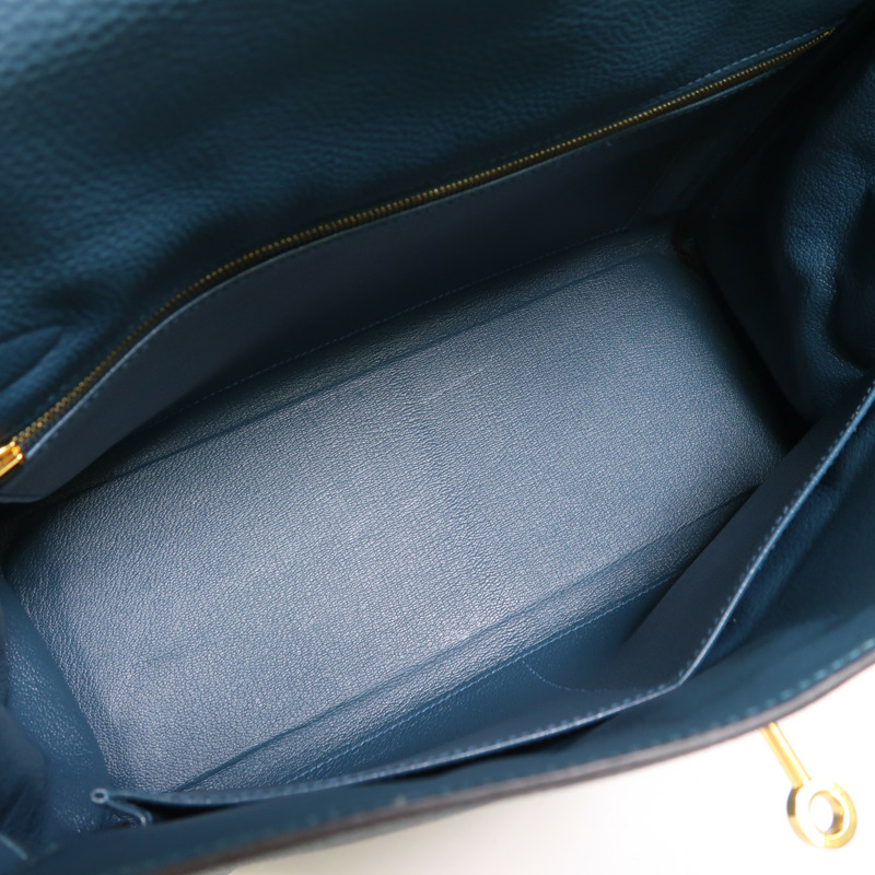 HERMES Epsom皮革Kelly 32金扣手挽肩背兩用袋Bleu Tempete-4