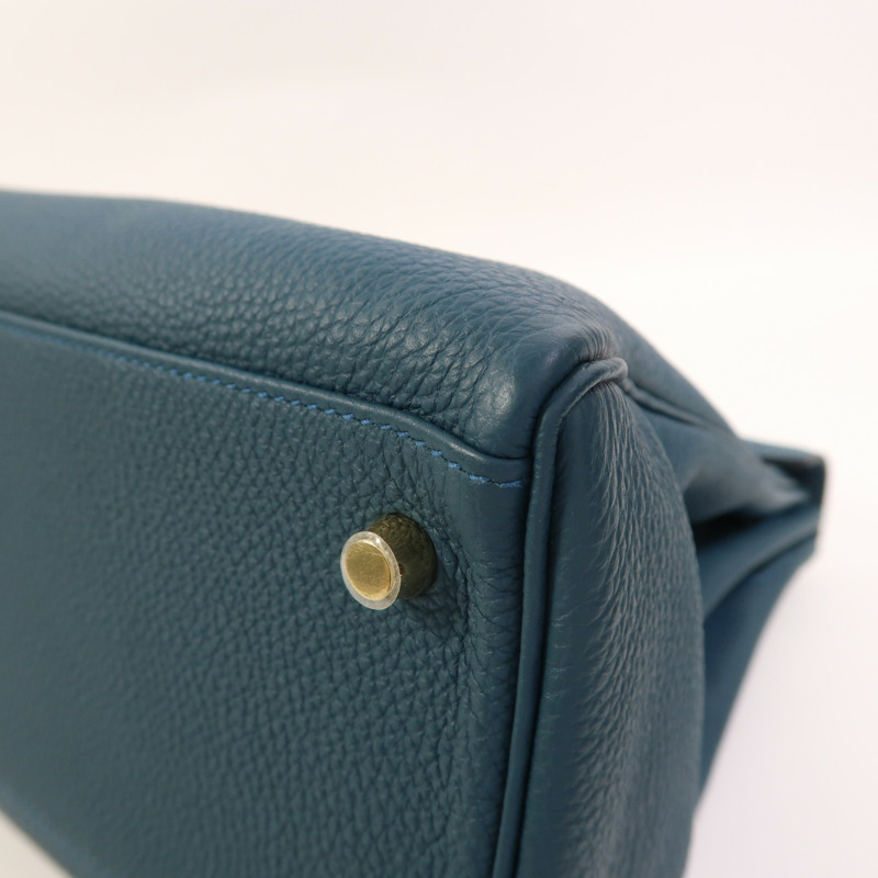 HERMES Epsom皮革Kelly 32金扣手挽肩背兩用袋Bleu Tempete-10