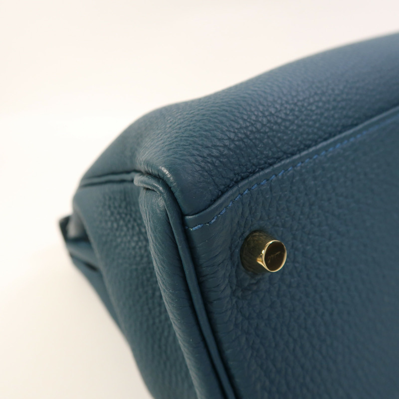 HERMES Epsom皮革Kelly 32金扣手挽肩背兩用袋Bleu Tempete-11